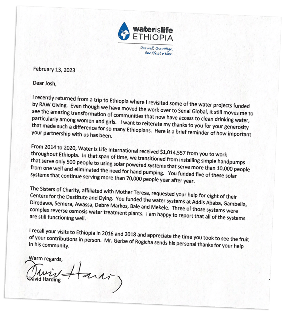 A letter from water is life Ethiopia